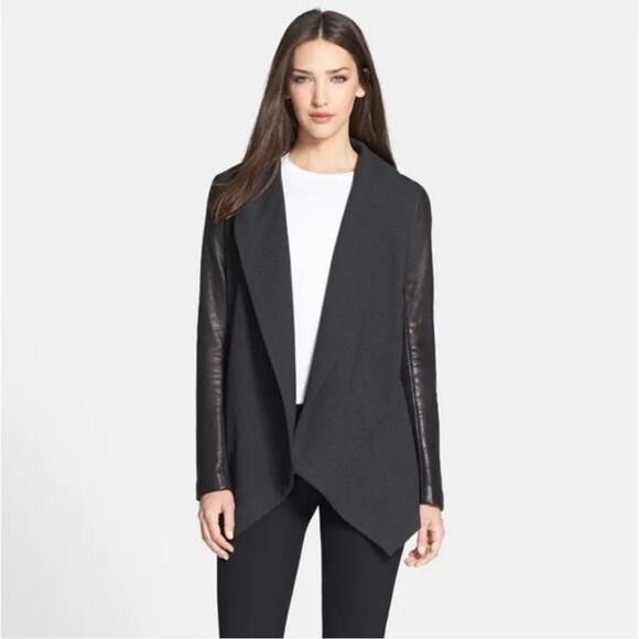 Theory Black Wool And Faux Leather Jacket - Picture 2 of 10